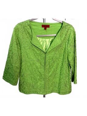 JONI B VTG LIME GREEN EMBROIDERED S JACKET WITH 3/4 SLEEVES SPRING SUMMER COTTON